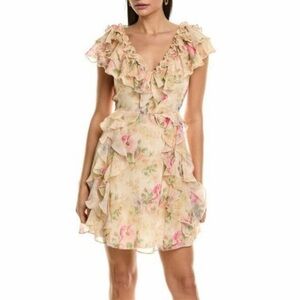 Ted Baker Floral Ruffle Mini Dress - Cream and Pink